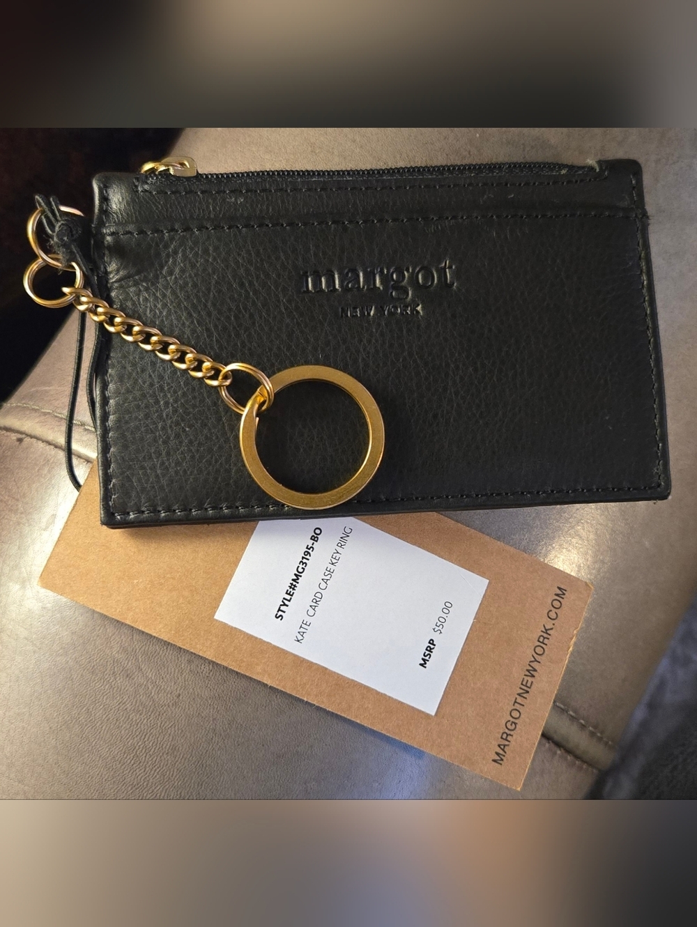 New Margot New York Genuine Leather Kate Card Case Key Ring